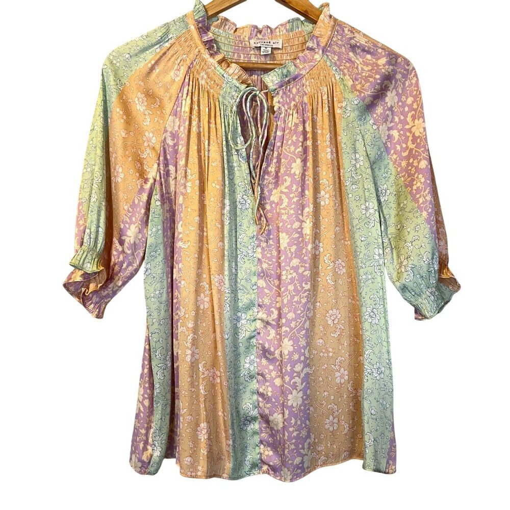 Current Air Pastel Floral Peasant Blouse M Spring Boho Cottagecore Coquette
